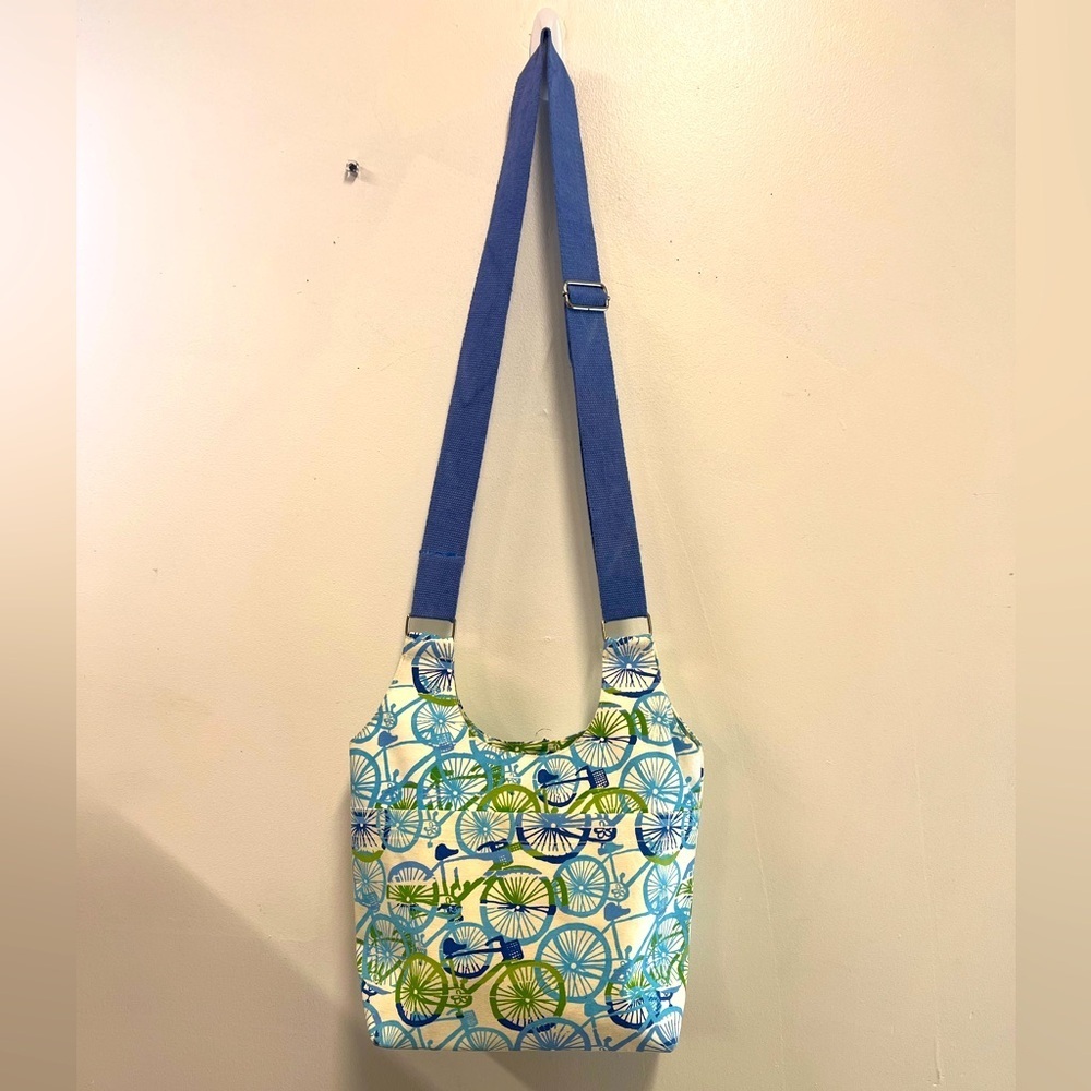 Rock flower paper Bicycle Hobo Crossbody Bag Cotton Canvas 13”x10”x5”